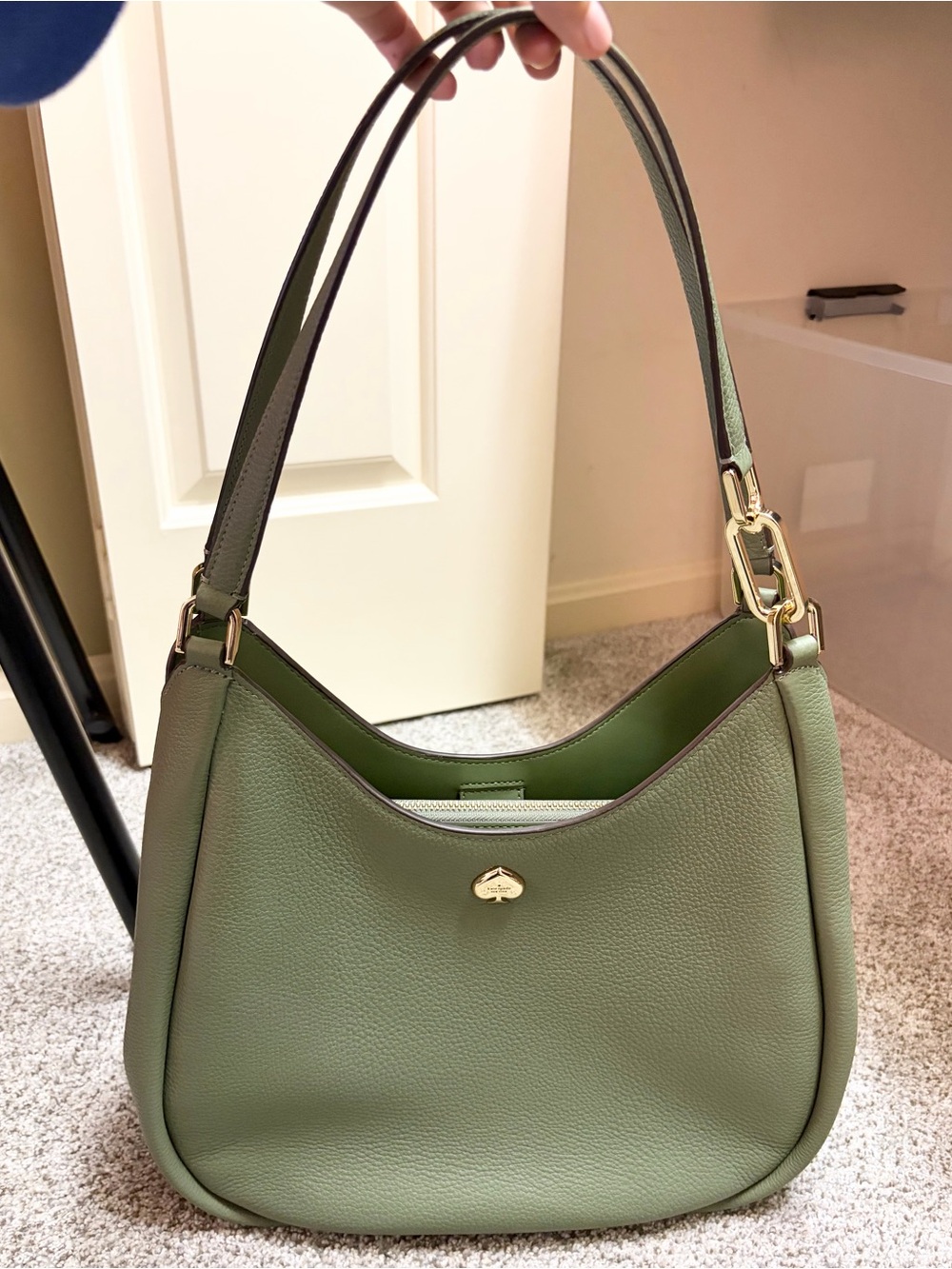 Kate Spade Green Pebbled Leather Shoulder Bag with Gold Hardware